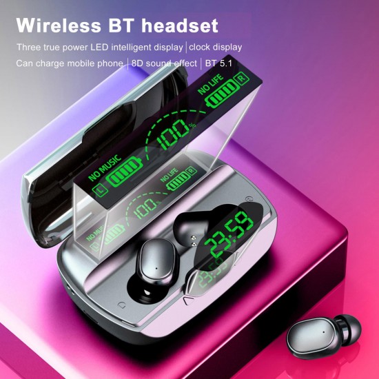 G6 Bluetooth 5.1 TWS Earbuds True Wireless Headphones Sweatproof Sports Headset with Mic 1200mAh Charging Box Clock Time Display Battery Power Display USB Output G6 Bluetooth 5.1 TWS Earbuds True Wireless Headphones Sweatproof Sports Headset with Mic 1200mAh Charging Box Clock Time Display Battery Power Display USB Output