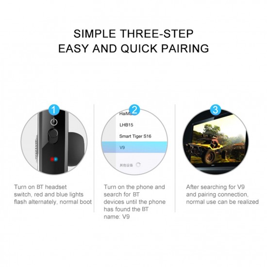 V9 Single Ear BT4.1 Headset 270 Degrees Rotation Handsfree Calls Voice Dialing V9 Single Ear BT4.1 Headset 270 Degrees Rotation Handsfree Calls Voice Dialing