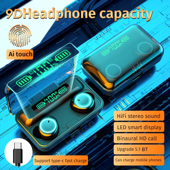 F9-3 Bluetooth 5.1 TWS Earbuds True Wireless Headphones Touch Control 2800mAh Charging Box Battery Power Display Mini Sports Twins Headset with Microphone USB Output F9-3 Bluetooth 5.1 TWS Earbuds True Wireless Headphones Touch Control 2800mAh Charging Box Battery Power Display Mini Sports Twins Headset with Microphone USB Output