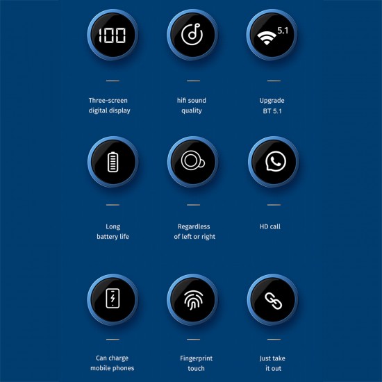 F9-3 Bluetooth 5.1 TWS Earbuds True Wireless Headphones Touch Control 2800mAh Charging Box Battery Power Display Mini Sports Twins Headset with Microphone USB Output F9-3 Bluetooth 5.1 TWS Earbuds True Wireless Headphones Touch Control 2800mAh Charging Box Battery Power Display Mini Sports Twins Headset with Microphone USB Output