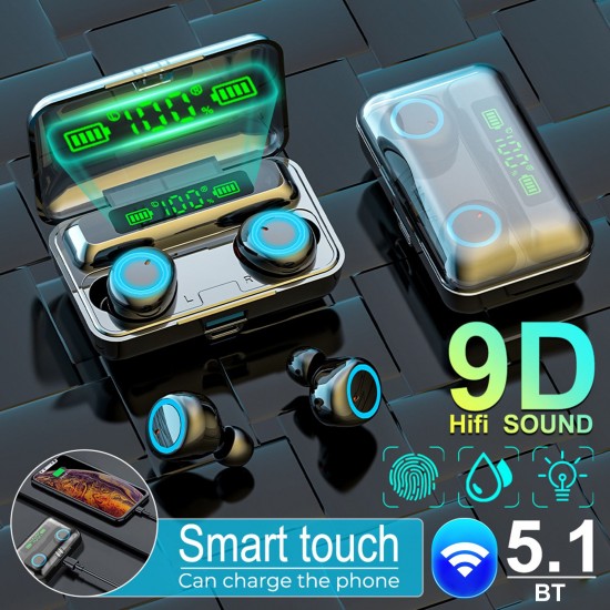 F9-3 Bluetooth 5.1 TWS Earbuds True Wireless Headphones Touch Control 2800mAh Charging Box Battery Power Display Mini Sports Twins Headset with Microphone USB Output F9-3 Bluetooth 5.1 TWS Earbuds True Wireless Headphones Touch Control 2800mAh Charging Box Battery Power Display Mini Sports Twins Headset with Microphone USB Output