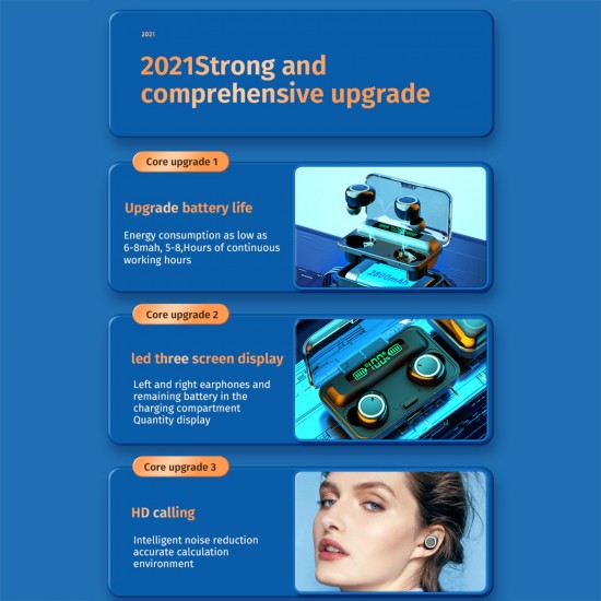 F9-3 Bluetooth 5.1 TWS Earbuds True Wireless Headphones Touch Control 2800mAh Charging Box Battery Power Display Mini Sports Twins Headset with Microphone USB Output F9-3 Bluetooth 5.1 TWS Earbuds True Wireless Headphones Touch Control 2800mAh Charging Box Battery Power Display Mini Sports Twins Headset with Microphone USB Output