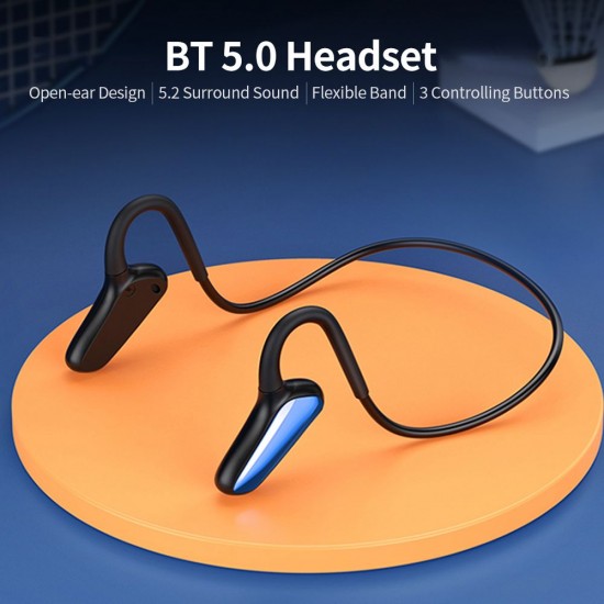BT 5.0 Headset with Mic Open-ear Design 5.2 Surround Sound Flexible Headband 3 Controlling Buttons IP67 WaterProof, Blue BT 5.0 Headset with Mic Open-ear Design 5.2 Surround Sound Flexible Headband 3 Controlling Buttons IP67 WaterProof, Blue