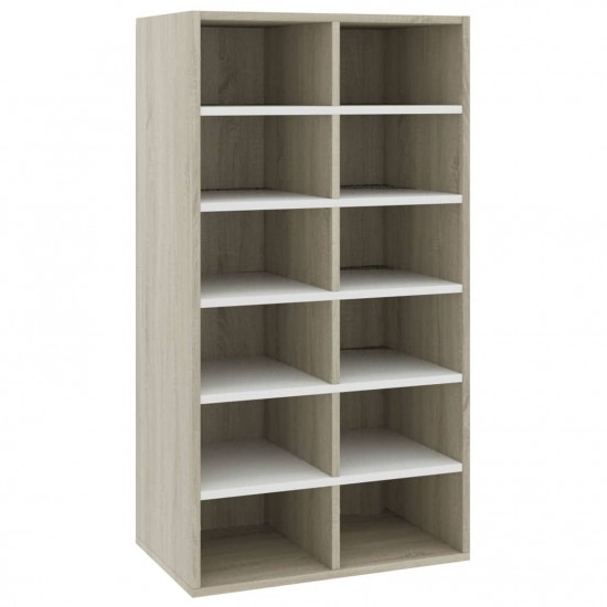 Shoe Rack White and Sonoma Oak 54x34x100.5 cm Chipboard Shoe Rack White and Sonoma Oak 54x34x100.5 cm Chipboard