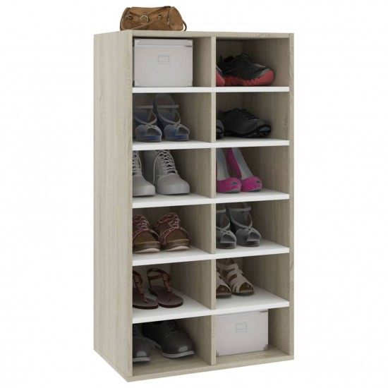 Shoe Rack White and Sonoma Oak 54x34x100.5 cm Chipboard Shoe Rack White and Sonoma Oak 54x34x100.5 cm Chipboard