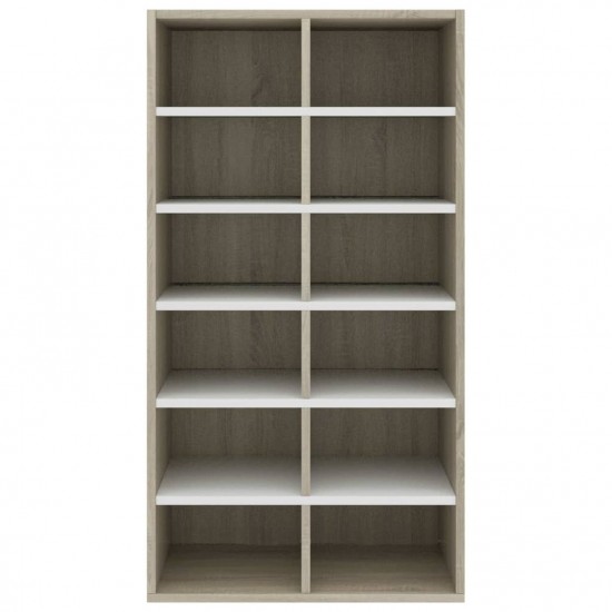 Shoe Rack White and Sonoma Oak 54x34x100.5 cm Chipboard Shoe Rack White and Sonoma Oak 54x34x100.5 cm Chipboard