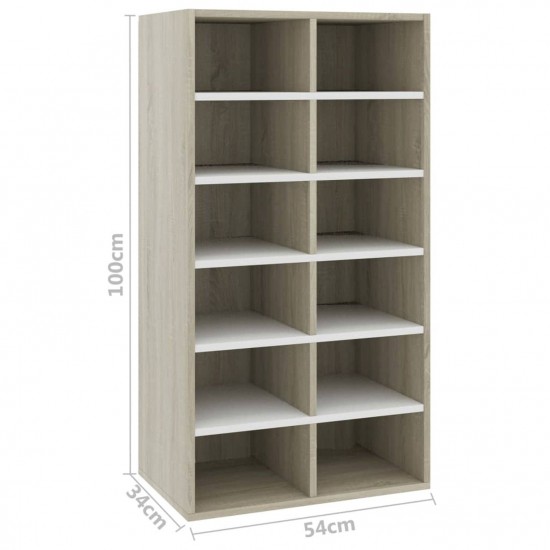Shoe Rack White and Sonoma Oak 54x34x100.5 cm Chipboard Shoe Rack White and Sonoma Oak 54x34x100.5 cm Chipboard