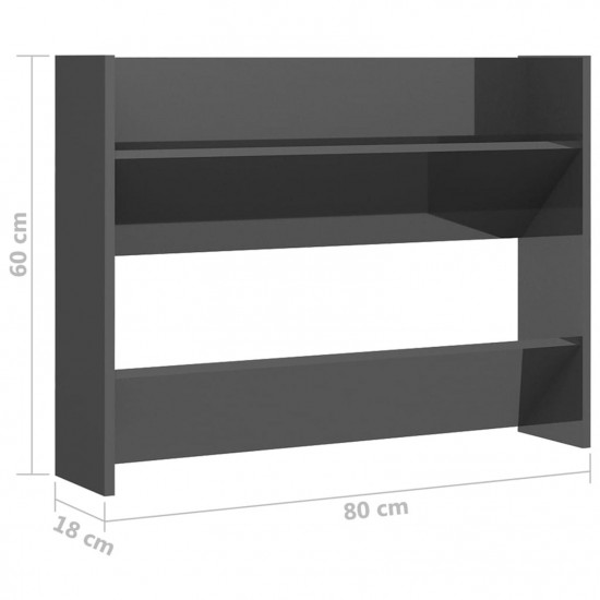 Wall Shoe Cabinet High Gloss Grey 80x18x60 cm Chipboard Wall Shoe Cabinet High Gloss Grey 80x18x60 cm Chipboard