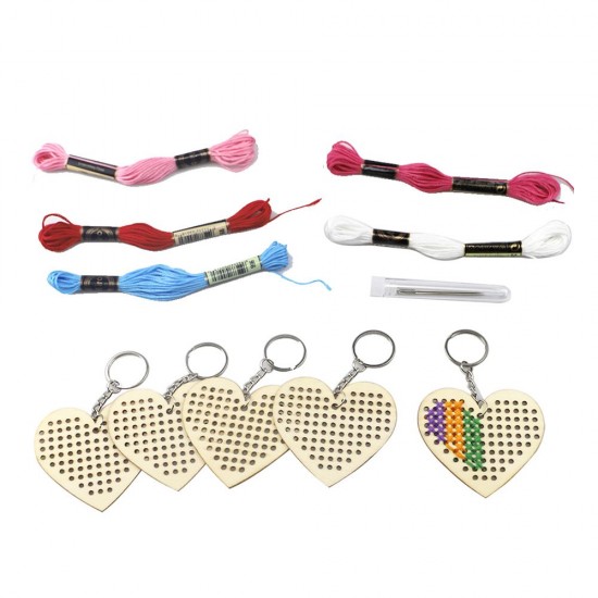 5Pcs Wooden Heart with Colour Embroidery Threads DIY Craft Kit Home Decor Cross-stitch Keyring 5Pcs Wooden Heart with Colour Embroidery Threads DIY Craft Kit Home Decor Cross-stitch Keyring