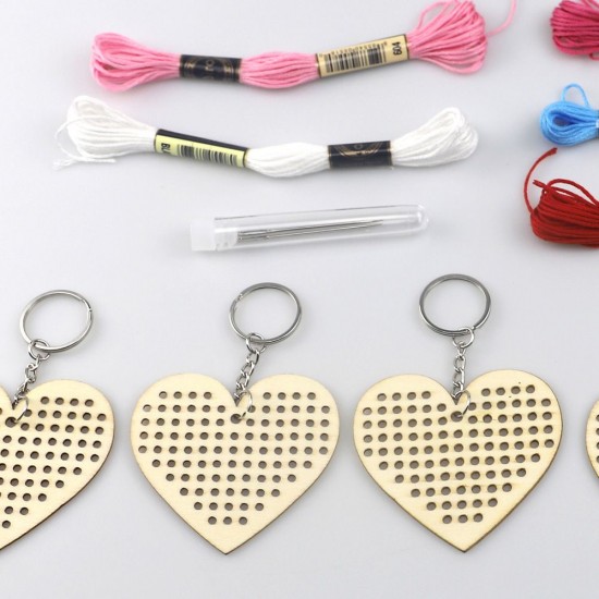 5Pcs Wooden Heart with Colour Embroidery Threads DIY Craft Kit Home Decor Cross-stitch Keyring 5Pcs Wooden Heart with Colour Embroidery Threads DIY Craft Kit Home Decor Cross-stitch Keyring