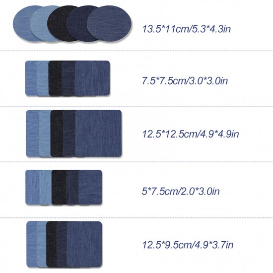 Premium Quality Denim Iron on Jean Patches No-Sew Shades of Blue Black 25 Pieces Assorted Cotton Jeans Repair Kit Premium Quality Denim Iron on Jean Patches No-Sew Shades of Blue Black 25 Pieces Assorted Cotton Jeans Repair Kit