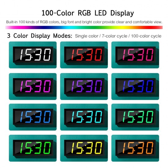 Smart Large Digital Wall Clock APP Control Time/ Date/ Temperature 100 Colors Display Record & Sound Activate & Countdown Function Stepless Brightness & Volume Alarm with Snooze Smart Large Digital Wall Clock APP Control Time/ Date/ Temperature 100 Colors Display Record & Sound Activate & Countdown Function Stepless Brightness & Volume Alarm with Snooze