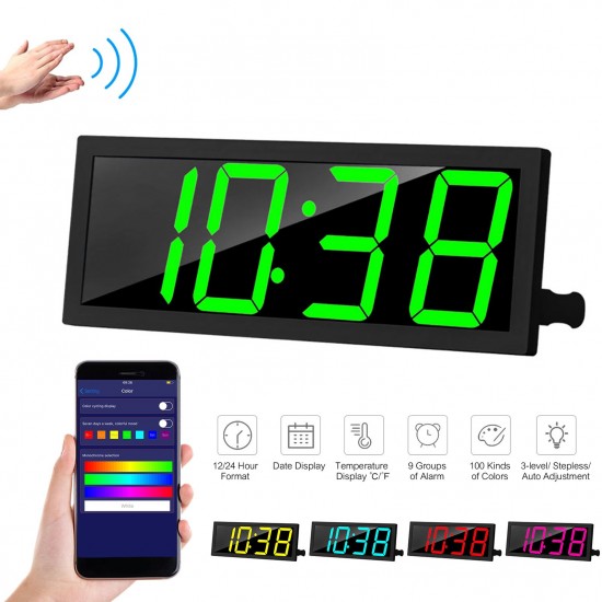Smart Large Digital Wall Clock APP Control Time/ Date/ Temperature 100 Colors Display Record & Sound Activate & Countdown Function Stepless Brightness & Volume Alarm with Snooze Smart Large Digital Wall Clock APP Control Time/ Date/ Temperature 100 Colors Display Record & Sound Activate & Countdown Function Stepless Brightness & Volume Alarm with Snooze