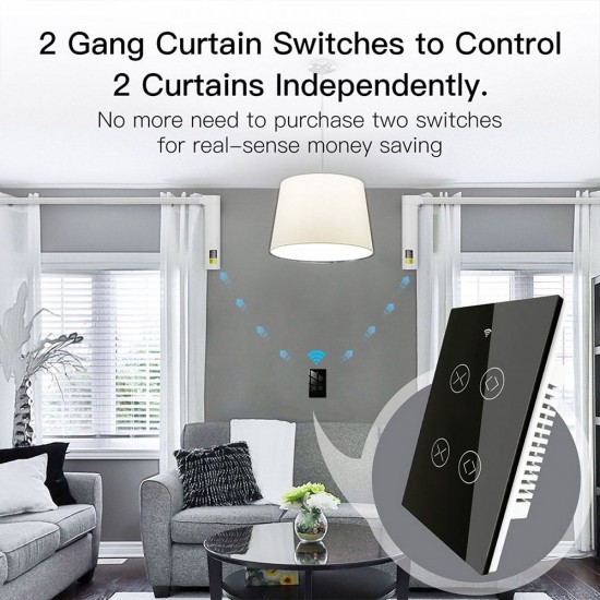 90-250V Wi-Fi Smart Curtain Switch Voice Control, Remote Control, RF433, Touch Control Compatible with Alexa Google Home Schedule, Timer, Countdown Needs Neutral Wire No Hub Required 90-250V Wi-Fi Smart Curtain Switch Voice Control, Remote Control, RF433, Touch Control Compatible with Alexa Google Home Schedule, Timer, Countdown Needs Neutral Wire No Hub Required