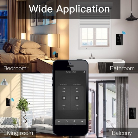90-250V Wi-Fi Smart Curtain Switch Voice Control, Remote Control, RF433, Touch Control Compatible with Alexa Google Home Schedule, Timer, Countdown Needs Neutral Wire No Hub Required 90-250V Wi-Fi Smart Curtain Switch Voice Control, Remote Control, RF433, Touch Control Compatible with Alexa Google Home Schedule, Timer, Countdown Needs Neutral Wire No Hub Required