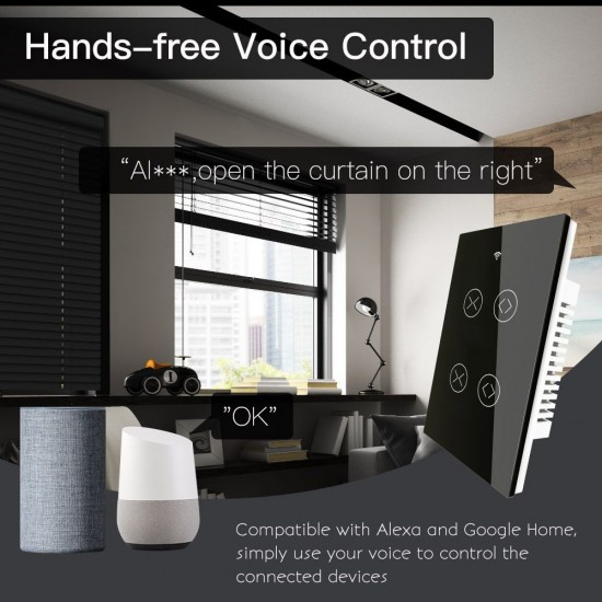 90-250V Wi-Fi Smart Curtain Switch Voice Control, Remote Control, RF433, Touch Control Compatible with Alexa Google Home Schedule, Timer, Countdown Needs Neutral Wire No Hub Required 90-250V Wi-Fi Smart Curtain Switch Voice Control, Remote Control, RF433, Touch Control Compatible with Alexa Google Home Schedule, Timer, Countdown Needs Neutral Wire No Hub Required