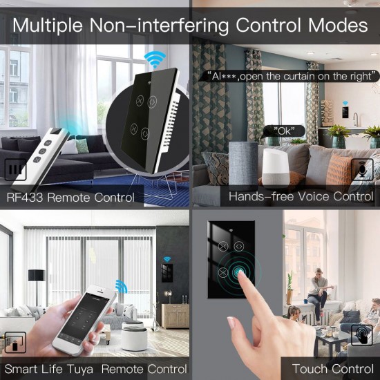 90-250V Wi-Fi Smart Curtain Switch Voice Control, Remote Control, RF433, Touch Control Compatible with Alexa Google Home Schedule, Timer, Countdown Needs Neutral Wire No Hub Required 90-250V Wi-Fi Smart Curtain Switch Voice Control, Remote Control, RF433, Touch Control Compatible with Alexa Google Home Schedule, Timer, Countdown Needs Neutral Wire No Hub Required