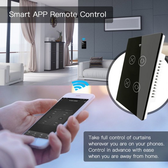 90-250V Wi-Fi Smart Curtain Switch Voice Control, Remote Control, RF433, Touch Control Compatible with Alexa Google Home Schedule, Timer, Countdown Needs Neutral Wire No Hub Required 90-250V Wi-Fi Smart Curtain Switch Voice Control, Remote Control, RF433, Touch Control Compatible with Alexa Google Home Schedule, Timer, Countdown Needs Neutral Wire No Hub Required