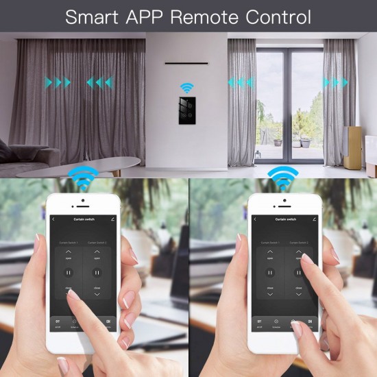 90-250V Wi-Fi Smart Curtain Switch Voice Control, Remote Control, RF433, Touch Control Compatible with Alexa Google Home Schedule, Timer, Countdown Needs Neutral Wire No Hub Required 90-250V Wi-Fi Smart Curtain Switch Voice Control, Remote Control, RF433, Touch Control Compatible with Alexa Google Home Schedule, Timer, Countdown Needs Neutral Wire No Hub Required