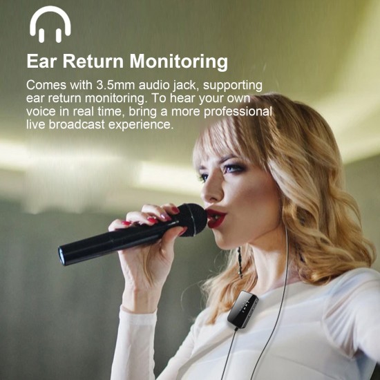 2.4GHz Wireless Microphone Clip-on Lavalier Microphone Transmitter Receiver Ear Return Monitoring for Live Vlog Video Recoding Interview 2.4GHz Wireless Microphone Clip-on Lavalier Microphone Transmitter Receiver Ear Return Monitoring for Live Vlog Video Recoding Interview