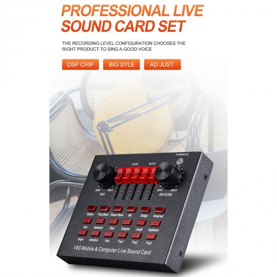 V8S Audio Karaoke BT Mixer Multifunctional External Sound Card 6 Sound Modes 12 Sound Effects for Online Singing Chatting Live Video Music Recording V8S Audio Karaoke BT Mixer Multifunctional External Sound Card 6 Sound Modes 12 Sound Effects for Online Singing Chatting Live Video Music Recording
