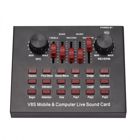 V8S Audio Karaoke BT Mixer Multifunctional External Sound Card 6 Sound Modes 12 Sound Effects for Online Singing Chatting Live Video Music Recording V8S Audio Karaoke BT Mixer Multifunctional External Sound Card 6 Sound Modes 12 Sound Effects for Online Singing Chatting Live Video Music Recording