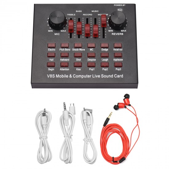 V8S Audio Karaoke BT Mixer Multifunctional External Sound Card 6 Sound Modes 12 Sound Effects for Online Singing Chatting Live Video Music Recording V8S Audio Karaoke BT Mixer Multifunctional External Sound Card 6 Sound Modes 12 Sound Effects for Online Singing Chatting Live Video Music Recording