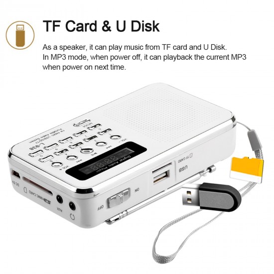 L-938 Mini FM Radio Digital Portable 3W Stereo Speaker MP3 Audio Player High Fidelity Sound Quality w/ 1.5 Inch Display Screen Support USB Drive TF SD MMC Card AUX-IN Earphone-out L-938 Mini FM Radio Digital Portable 3W Stereo Speaker MP3 Audio Player High Fidelity Sound Quality w/ 1.5 Inch Display Screen Support USB Drive TF SD MMC Card AUX-IN Earphone-out