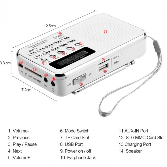 L-938 Mini FM Radio Digital Portable 3W Stereo Speaker MP3 Audio Player High Fidelity Sound Quality w/ 1.5 Inch Display Screen Support USB Drive TF SD MMC Card AUX-IN Earphone-out L-938 Mini FM Radio Digital Portable 3W Stereo Speaker MP3 Audio Player High Fidelity Sound Quality w/ 1.5 Inch Display Screen Support USB Drive TF SD MMC Card AUX-IN Earphone-out