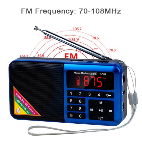Y-509 Portable FM Radio Mini Digital Raido Speaker with LED Flashlight Screen Display MP3 Music Player Y-509 Portable FM Radio Mini Digital Raido Speaker with LED Flashlight Screen Display MP3 Music Player