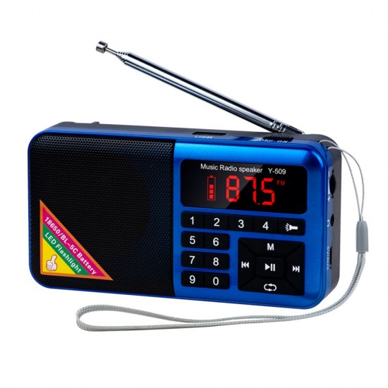 Y-509 Portable FM Radio Mini Digital Raido Speaker with LED Flashlight Screen Display MP3 Music Player Y-509 Portable FM Radio Mini Digital Raido Speaker with LED Flashlight Screen Display MP3 Music Player