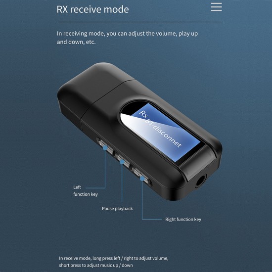 2 in 1 USB Bluetooth 5.0 Transmitter Receiver with LCD Display 3.5MM AUX Stereo for PC TV Car Headphones Wireless Adapter 2 in 1 USB Bluetooth 5.0 Transmitter Receiver with LCD Display 3.5MM AUX Stereo for PC TV Car Headphones Wireless Adapter