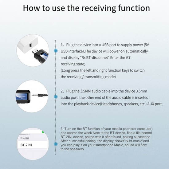 2 in 1 USB Bluetooth 5.0 Transmitter Receiver with LCD Display 3.5MM AUX Stereo for PC TV Car Headphones Wireless Adapter 2 in 1 USB Bluetooth 5.0 Transmitter Receiver with LCD Display 3.5MM AUX Stereo for PC TV Car Headphones Wireless Adapter