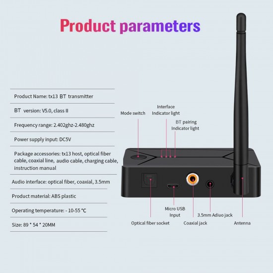 TX13 Bluetooth 5.0 Audio Transmitter 3.5mm AUX Jack RCA USB Coaxial Optical Stereo Wireless Adapter for TV PC Headphone TX13 Bluetooth 5.0 Audio Transmitter 3.5mm AUX Jack RCA USB Coaxial Optical Stereo Wireless Adapter for TV PC Headphone
