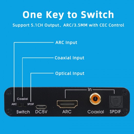 192KHz ARC Audio Adapter HD Audio Extractor Digital to Analog Audio Converter DAC SPDIF Coaxial RCA 3.5mm Jack Output 192KHz ARC Audio Adapter HD Audio Extractor Digital to Analog Audio Converter DAC SPDIF Coaxial RCA 3.5mm Jack Output