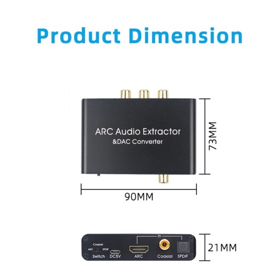 192KHz ARC Audio Adapter HD Audio Extractor Digital to Analog Audio Converter DAC SPDIF Coaxial RCA 3.5mm Jack Output 192KHz ARC Audio Adapter HD Audio Extractor Digital to Analog Audio Converter DAC SPDIF Coaxial RCA 3.5mm Jack Output
