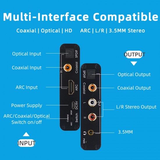 192KHz ARC Audio Adapter HD Audio Extractor Digital to Analog Audio Converter DAC SPDIF Coaxial RCA 3.5mm Jack Output 192KHz ARC Audio Adapter HD Audio Extractor Digital to Analog Audio Converter DAC SPDIF Coaxial RCA 3.5mm Jack Output