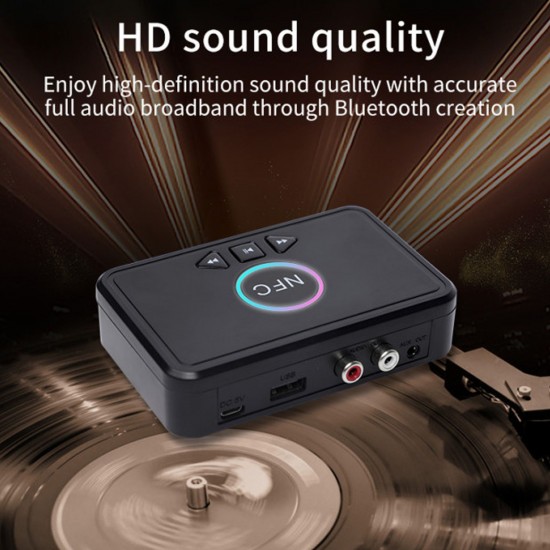 NFC Bluetooth 5.0 Receiver Wireless Audio Receiver Adapter with Microphone RCA AUX Out U Disk Music Playback for Headphones Speaker Home Audio System NFC Bluetooth 5.0 Receiver Wireless Audio Receiver Adapter with Microphone RCA AUX Out U Disk Music Playback for Headphones Speaker Home Audio System