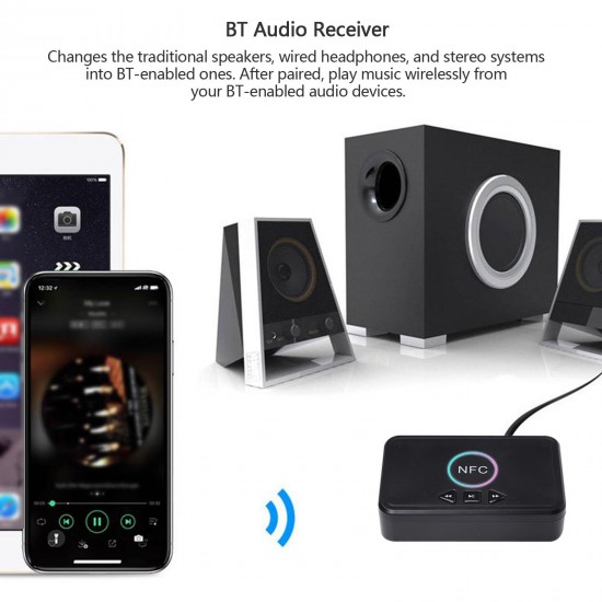 NFC Bluetooth 5.0 Receiver Wireless Audio Receiver Adapter with Microphone RCA AUX Out U Disk Music Playback for Headphones Speaker Home Audio System NFC Bluetooth 5.0 Receiver Wireless Audio Receiver Adapter with Microphone RCA AUX Out U Disk Music Playback for Headphones Speaker Home Audio System