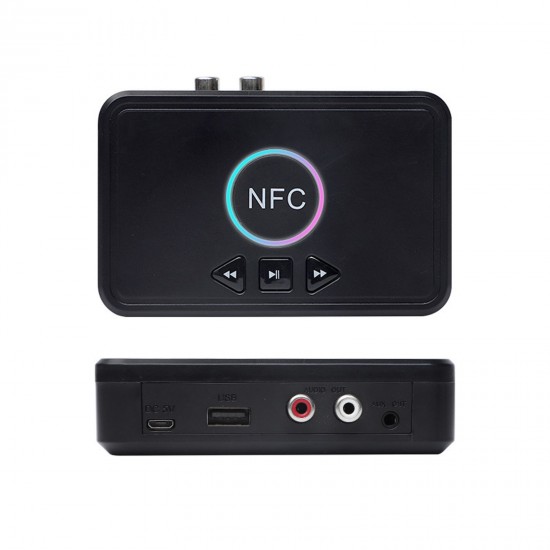 NFC Bluetooth 5.0 Receiver Wireless Audio Receiver Adapter with Microphone RCA AUX Out U Disk Music Playback for Headphones Speaker Home Audio System NFC Bluetooth 5.0 Receiver Wireless Audio Receiver Adapter with Microphone RCA AUX Out U Disk Music Playback for Headphones Speaker Home Audio System