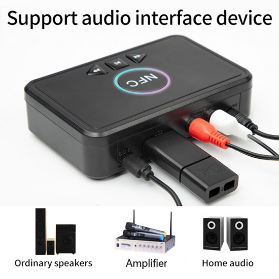 NFC Bluetooth 5.0 Receiver Wireless Audio Receiver Adapter with Microphone RCA AUX Out U Disk Music Playback for Headphones Speaker Home Audio System NFC Bluetooth 5.0 Receiver Wireless Audio Receiver Adapter with Microphone RCA AUX Out U Disk Music Playback for Headphones Speaker Home Audio System