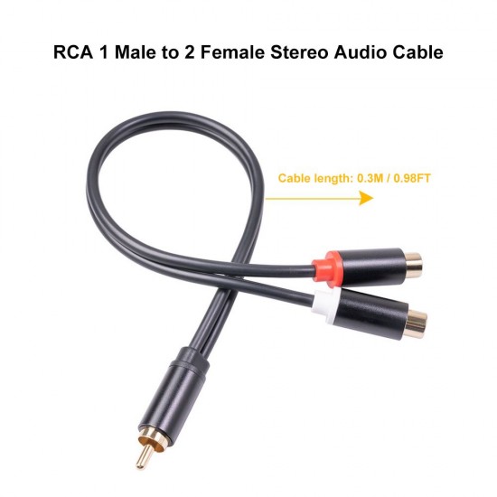 0.3m RCA Audio Speaker Y-Adapter Splitter Cable RCA 1 Male to 2 Female Stereo Audio Cable Gold Plated 0.3m RCA Audio Speaker Y-Adapter Splitter Cable RCA 1 Male to 2 Female Stereo Audio Cable Gold Plated