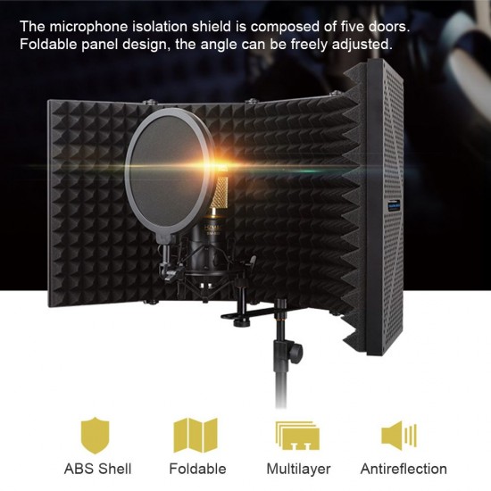Microphone Isolation Shield 5-Panel Recording Microphone Wind Screen for Recording Studio Foldable High-Density Absorbing Sponge Sheild Sound-absorbing Cover Microphone Sound Insulation Screen Microphone Isolation Shield 5-Panel Recording Microphone Wind Screen for Recording Studio Foldable High-Density Absorbing Sponge Sheild Sound-absorbing Cover Microphone Sound Insulation Screen