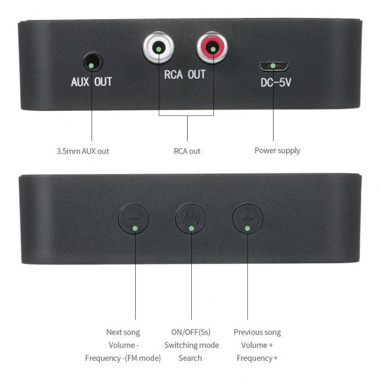 BT 5.0 Audio Receiver with NFC Function RCA AUX Ports for Home/Car Stereo Support FM Transmitting TF Card Playing BT 5.0 Audio Receiver with NFC Function RCA AUX Ports for Home/Car Stereo Support FM Transmitting TF Card Playing