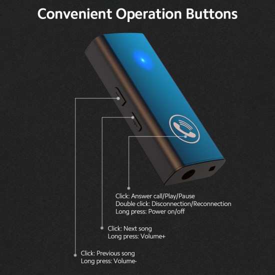 BT5.0 Audio Receiver 3.5mm AUX Vehicle-mounted BT Receiver Stable Signal Nondestructive Sound Quality Built-in Lithium Battery BT5.0 Audio Receiver 3.5mm AUX Vehicle-mounted BT Receiver Stable Signal Nondestructive Sound Quality Built-in Lithium Battery
