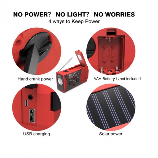 AM/FM & NOAA Emergency Radio Hand Crank Radio with Flashlight for SOS Emergency Portable Solar Radios Self Powered AM/FM Radio with 2000mAh Power Bank Cell Phone Charger USB Rechargeable Great Emergency Supplies(AAA Battery not Included) AM/FM & NOAA Emergency Radio Hand Crank Radio with Flashlight for SOS Emergency Portable Solar Radios Self Powered AM/FM Radio with 2000mAh Power Bank Cell Phone Charger USB Rechargeable Great Emergency Supplies(AAA Battery not Included)