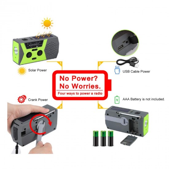 AM/FM & NOAA Emergency Radio Hand Crank Radio with Flashlight for SOS Emergency Portable Solar Radios Self Powered AM/FM Radio with 2000mAh Power Bank Cell Phone Charger USB Rechargeable Great Emergency Supplies(AAA Battery not Included) AM/FM & NOAA Emergency Radio Hand Crank Radio with Flashlight for SOS Emergency Portable Solar Radios Self Powered AM/FM Radio with 2000mAh Power Bank Cell Phone Charger USB Rechargeable Great Emergency Supplies(AAA Battery not Included)