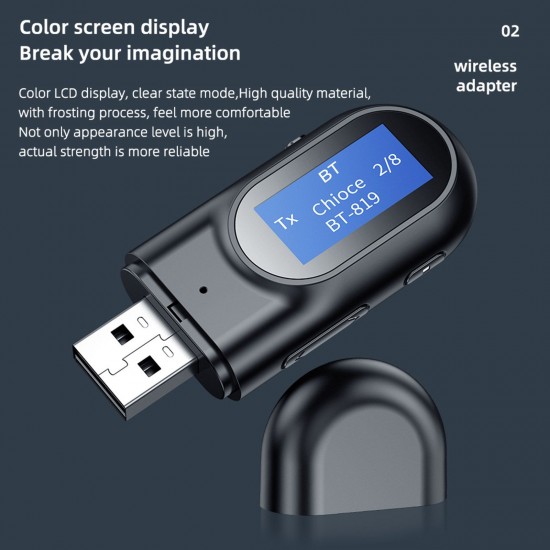 BT-17 USB Audio Transmitter Receiver BT5.0 Wireless Music Adapter LCD Display 3.5mm AUX Audio Adapter for TV Speaker Headphones Car Stereo BT-17 USB Audio Transmitter Receiver BT5.0 Wireless Music Adapter LCD Display 3.5mm AUX Audio Adapter for TV Speaker Headphones Car Stereo