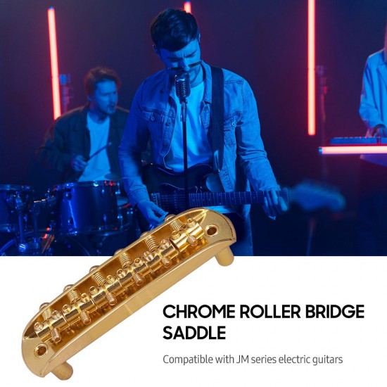 Electric Guitar Bridge Compatible with JM Series, Guitar Tailpiece Chrome Roller Saddles with 2 Screw Sleeves & 1.5mm Hexagonal Wrench Electric Guitar Bridge Compatible with JM Series, Guitar Tailpiece Chrome Roller Saddles with 2 Screw Sleeves & 1.5mm Hexagonal Wrench