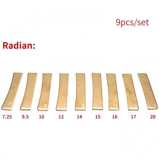 9Pcs Guitar Brass Radian Fret Inserts 7.25/9.5/10/12/14/15/16/17/20 Radius Fingerboard Fret Press Caul Insert for Acoustic/Electric Guitar Electric Bass 9Pcs Guitar Brass Radian Fret Inserts 7.25/9.5/10/12/14/15/16/17/20 Radius Fingerboard Fret Press Caul Insert for Acoustic/Electric Guitar Electric Bass